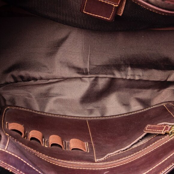 Vintage-Style Brown Leather Messenger Bag With Adjustable Strap and Buckles - Picture 7 of 13